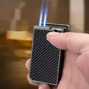 Butane Refillable Torch Lighter Dual Jet Flame Cigar Lighter with Punch Cutter