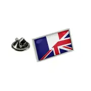 United Kingdom UK & France Split Flag Silver Lapel Pin Badge