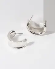 Silver Curved Statement Stud Earrings