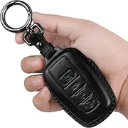 Tukellen for Toyota Key Fob Cover Genuine Leather with Keychain,Leather Key Case Protector Compatible RAV4 Camry Corolla Avalon C-HR Prius GT86 Highlander (only for Keyless go)-Black
