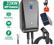 EV Charger Type 2 APP Wifi Control 16A 3 Phase Electric Car Charging Station EVSE Wallbox with 6.1M Cable 11KW 32A 3 Phase-22kw