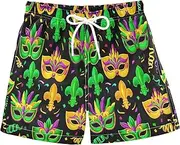 [RPLIFE] Swim Boy Shorts, Anti Chafe Swim Trunks Boys 2 T, Mardi Gras Masks Green Gold