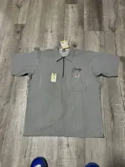NWT Ben Davis Hickory Stripe Half Zip Embroidered Short Sleeve Size Large