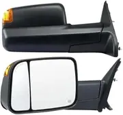 2 Pcs Towing Mirrors Power Heated With Signal & Puddle Light Manual Controlling Compatible For Dodge Ram 1500 2500 3500 2002-2023(2009-2023)