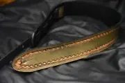 Leather guitar strap custom tooled hand made "Borders style" light washed