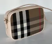 Burberry Small Camera House Check Shoulder Bag Pale Cameo 80850771 NWT $1050