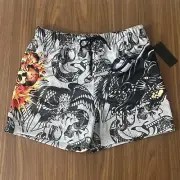 ($65) Ed Hardy Skull Panther 5" Mesh Basketball Shorts Mens S Grey Eagle Snake