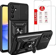 for Samsung Galaxy A15 Case with [2 Pack] Tempered Glass Screen Protector, for Galaxy A15 5G Heavy Duty Armor [Military-Grade] Protective，with Lens ProtectsMagnetic Kickstand Car Mount Holder Case