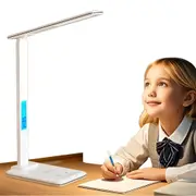 Foldable Desk Lamp with Wireless Charger USB Port and Digital Clock-White