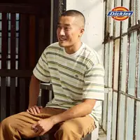 在飛比找momo購物網優惠-【Dickies】男女款雲白色條紋純棉舒適休閒短袖T恤｜DK