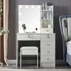 White Bedrooms Dressing Table LED Makeup Mirror Stool Set Vanity Desk Cabinet