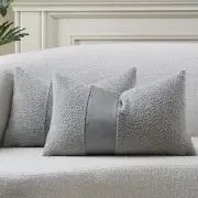 Pack of 2 Faux Leather Boucle Throw Pillow Covers 20" x 12" (Pack of 2) Grey