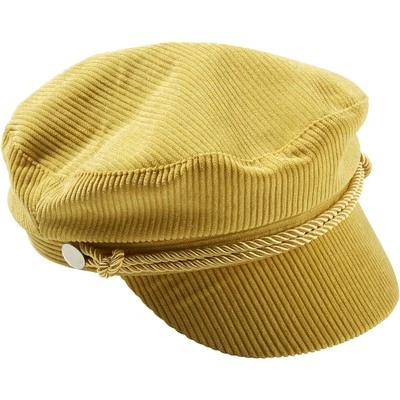 Tickled Pink Mustard Corduroy Newsboy Cap