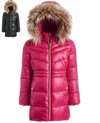 NWT MICHAEL KORS Toddler Girls Fuchsia /Black Stadium Puffer Jacket(MSRP$140.00)