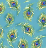 Loralie Designs - Pretty Peacock Turquoise Quilting Cotton Fabric - Feathers