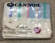 Vintage Cannon Queen Flat Sheet Featherlite 60” X 80” Fortrel Pastel Stripes NOS