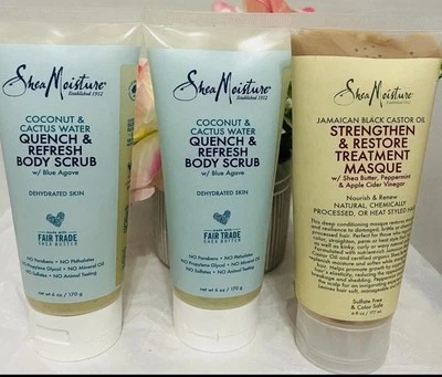 LOT SHEA MOISTURE QUENCH & REFRESH BODY SCRUB W/BLUE AGAVE & MASK NEW LOT3