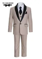 Magen Boys Beige khaki slim fit Tuxedo suit 7pc set coat,vest,pant,shirt,tie