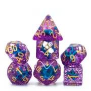 Purple w/Blue Starfish Dice 7-Dice Set Resin Dungeons and Dragons Dice