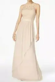$179 Adrianna Papell Women's Almond Lace Illusion Halter Gown Dress 2M tau12