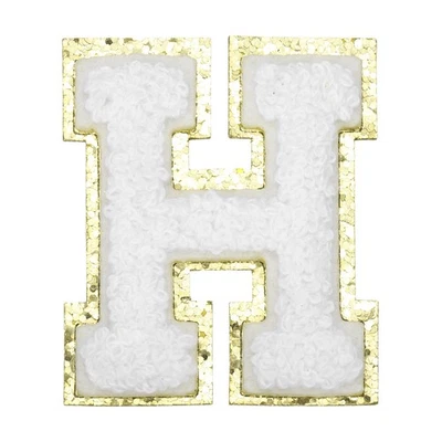 Chenille Letter Patches, Letter H Iron on Patches(White, 5.5cm/2.2")