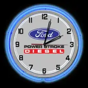 Ford Power Stroke Diesel Sign 19" Blue Double Neon Clock Garage Man Cave