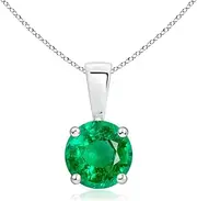 [Angara] Natural Classic Round Emerald Solitaire Pendant Necklace in Sterling Silver/10ct/14ct Solid Gold for Women | May Birthstone Jewellery for Her