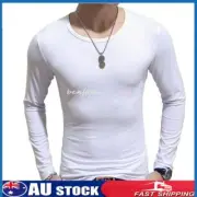 Mens Long Sleeve T-Shirt Comfortable Slim Fit Tee Plain V Neck Basic Top