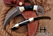 HUNTEX New Custom Handmade Damascus 230 mm Full-Tang Buffalo Horn Karambit Knife