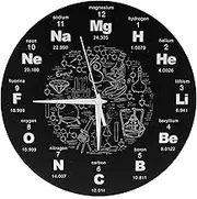 Byttlerom Periodic Table of Elements Wall Art Chemical Symbols Wall Clock Educational Elemental Display Classroom Clock Teacher's Gift Black