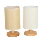 USB Bedside Table Lamp Wood Base with Linen Fabric Shade Push Button Switch