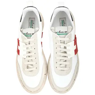 HOGAN 3R 紅字母橡膠拼皮革繫帶運動鞋(男鞋/白色)