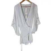 LOVE STITCH White NWT Boho Faux Wrap Crotchet Bell Sleeves Romper SZ M