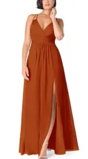 Azazie Paprika A line Pleated Chiffon Long Dress Farren Bridesmaid Formal Orange