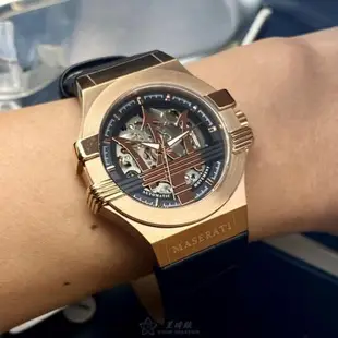 MASERATI 瑪莎拉蒂男女通用錶 42mm 玫瑰金六角形精鋼錶殼 黑玫瑰金色機械鏤空鏤空, 運動錶面款 R8821108030