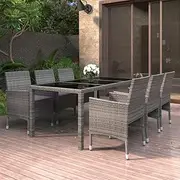 Patio Sets 7 Piece Garden Dining Set Poly Rattan and Tempered Glass Grey