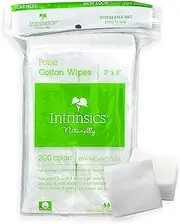 Intrinsics Petite Cotton Squares – 2"x2" 4-Ply 100% Pure Cotton Pads for Makeup Removal, Facial Cleansing, and Nail Care, Lint-Free (200 Count)