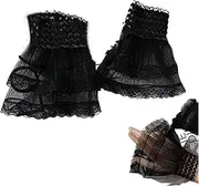 [FJYXCHENXM] 1 Pair Fingerless Lace Gloves, Floral Lace Bow Short Wrist Cuff Lolita Hand Sleeve Women Bridal Glove for Wedding Party, Black, Black