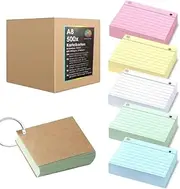 OfficeTree 500 x A8 Flashcards, 5 Colours, Index Cards with Ring and Storage Box, Vocabulary Index Cards A8 Lined, Flashcards for Exams & Notes, Vocabulary Cards A8