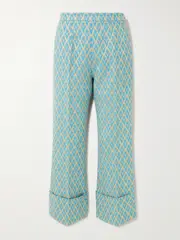 [Valentino Garavani] Valentino Garavani - Metallic Wool-blend Jacquard Wide-leg Pants - Blue - IT38 IT 38 Blue