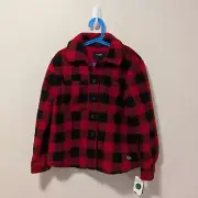 Tilley Kids Endurables Kids Sherpa Shacket, Size 7-8Y Red Black Plaid NWTS