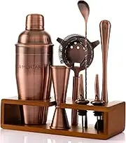 Mint&Mortar 7Piece Cocktail Shaker Set with Stand Stainless Steel Mixology Bartender Kit with Bar Tools in Unique Brushed Copper