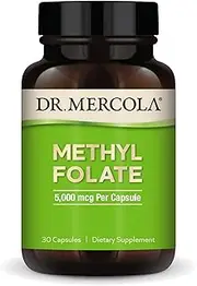 Dr. Mercola Folate - 30 Capsules - 5-MTHF - Vitamin B9 L-Methylfolate - Supports Cardiovascular, Brain Health - Enhances Digestive & Immune Function, Cell & Tissue Growth*