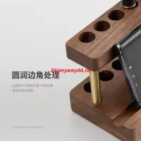 在飛比找蝦皮購物優惠-阿仁熱賣#胡桃木手機架多功能筆架辦公桌面收納架創意黃銅擺件i