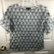 New NWT Women's Banana Republic Short Sleeve Polka Dot Flutter Shirt Gray Medium