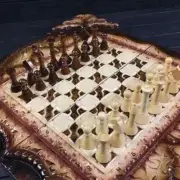 Handcrafted Chess and Backgammon Set with Carved Chessboard & Burnt Wood Interio