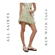 1447. ALL SAINTS FRIDA AMANZI SKORT LIME GREEN/WHITE IN COLOR FLORAL PATTERN
