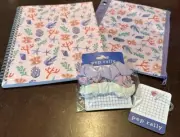 Pep Rally Under Water Purple Floral, Spiral Wide Notebook Pencil Bag &Scrunchies
