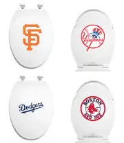 MLB Toilet Seat White Elongated Molded Wood Oval Shape w/Baseball Team Logo