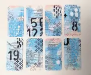 8pc Inky Grunge Tags Blue Black Junk Journal Old Book Paper Collage 2 x 3-3/4"